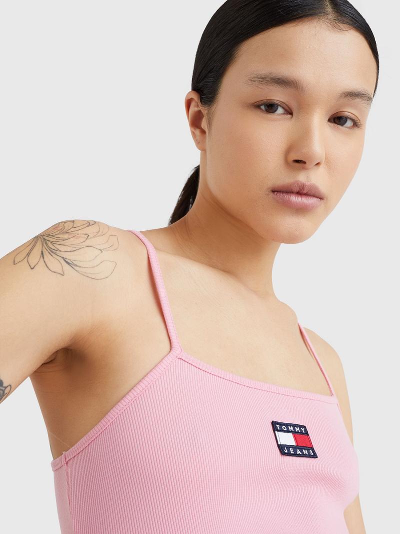 Női Tommy Hilfiger Pántos Logo Bodysuit Felsők Rózsaszín | HU 508NWY